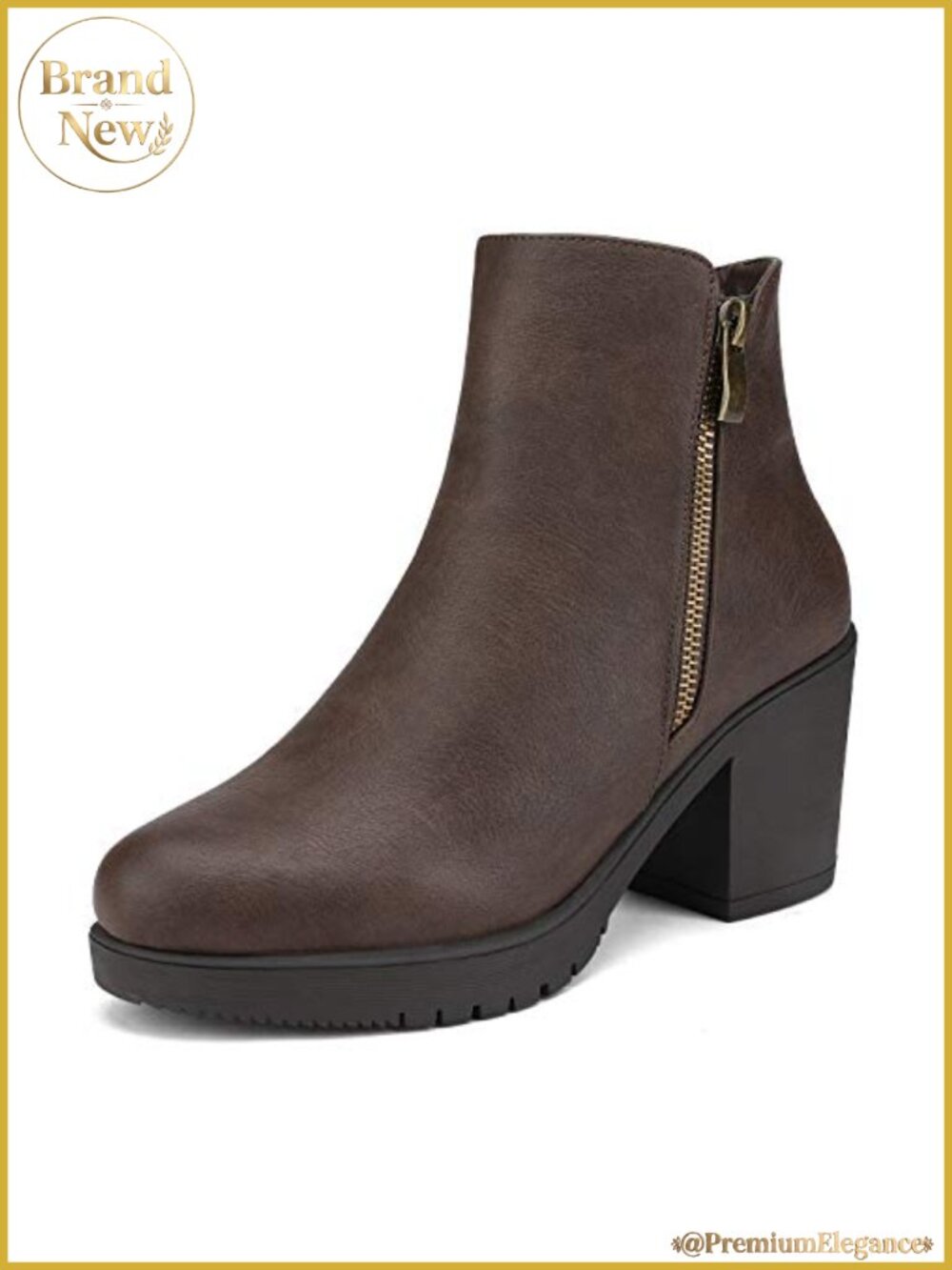 Women's Chunky Heel Platform Ankle Boots Vegan Leather Side Zip Booties